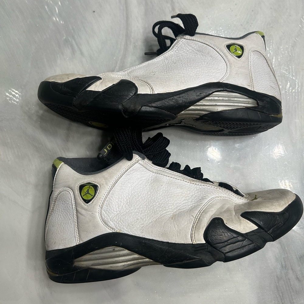 Retro Jordan 14s white chartreuse